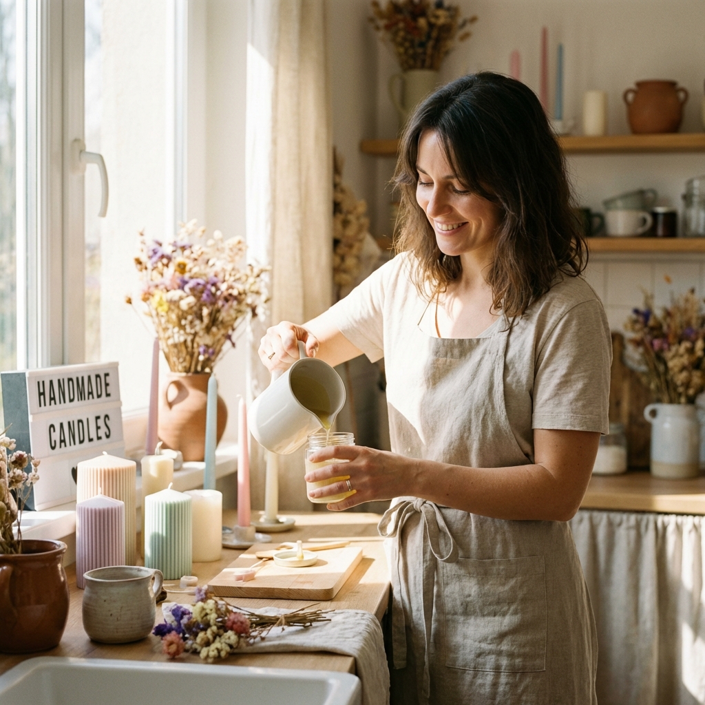 Woman making handcrafted candles